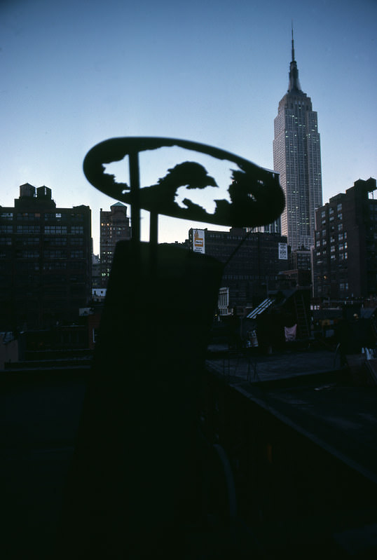 The Empire State Building seen from a rooftop in Manhattan, 1978.