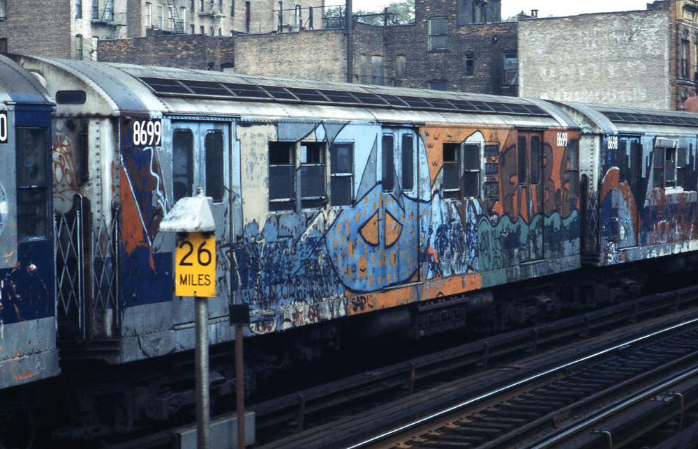 A painted subway, Manhattan, 1978.
