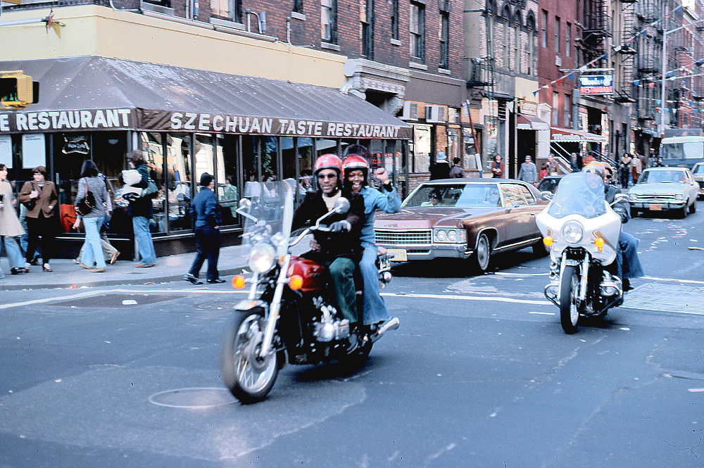 Motorcycles looking north on MacDougal from Bleecker Street.