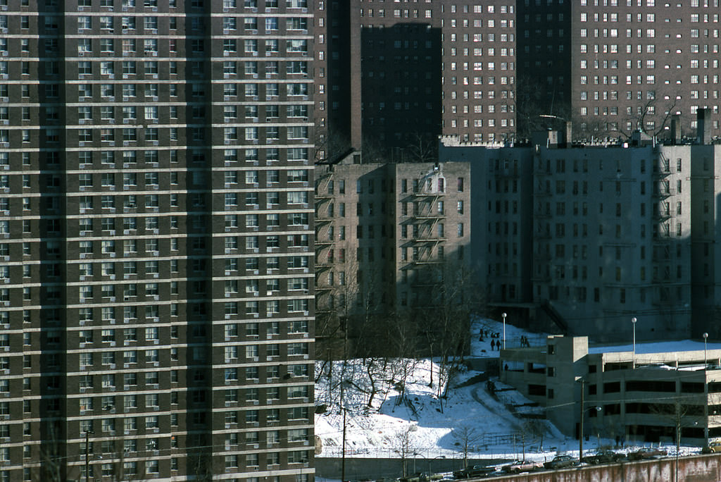 Buildings and snow in NYC, 1978.