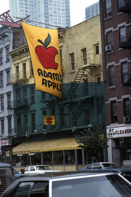 A street with an apple in Manhattan, 1978.