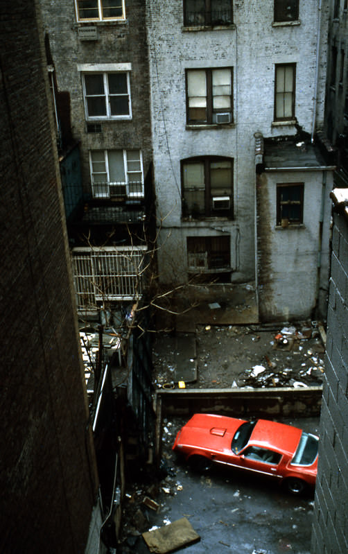 A red car in Manhattan, 1978.