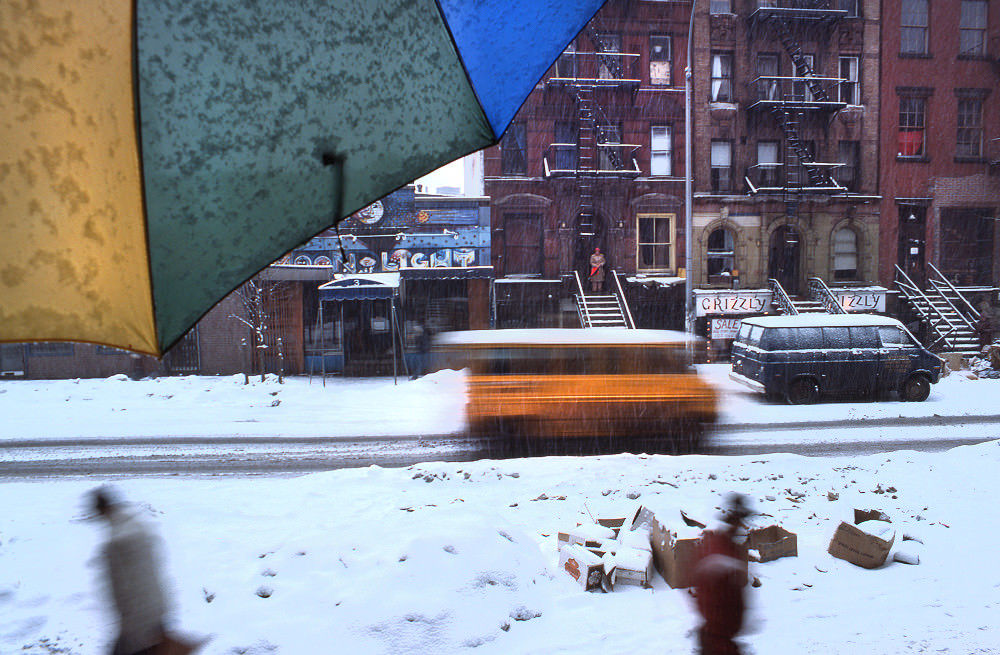 Snow in St. Mark's Place, St. Mark's Place, Manhattan, 1978.
