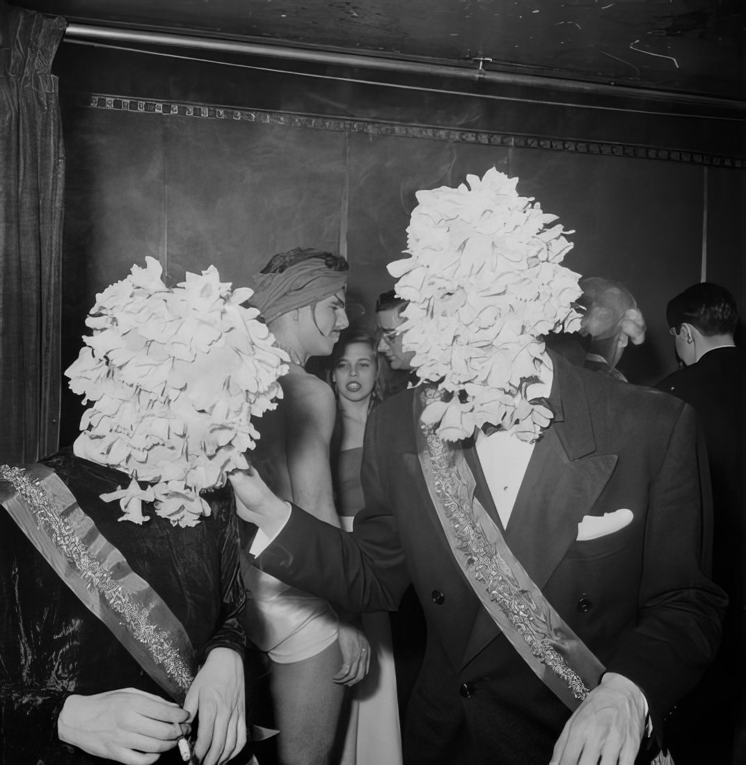 A couple in elaborate costumes, 1951.