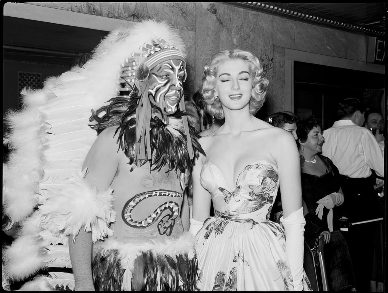 A man and a woman in costume, 1951.