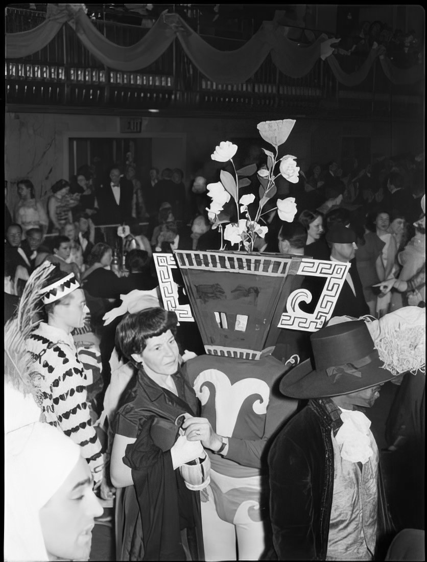 A costumed couple dancing, 1951.