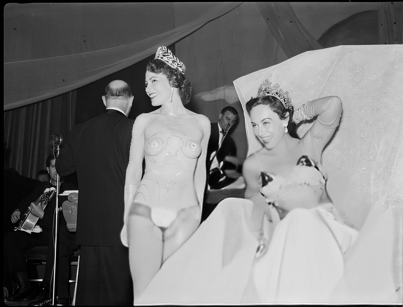 Costumed women on stage, 1951.