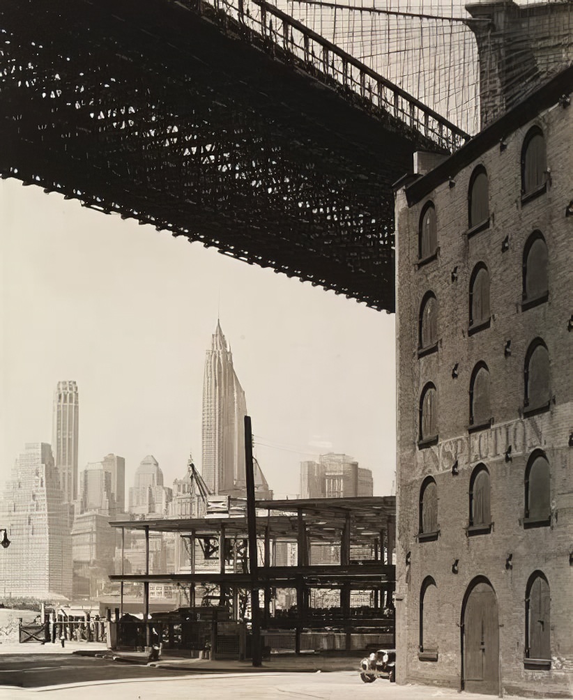 Brooklyn Bridge, Water and New Dock Streets, 1936