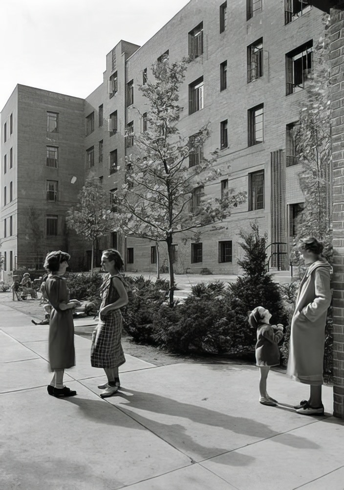 Looking out entrance, garden, 1935.