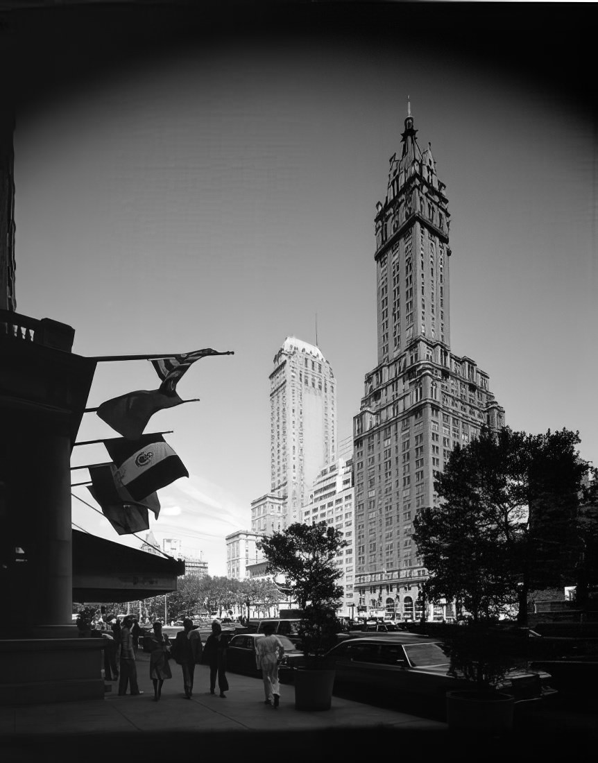 Looking north from the Plaza Hotel toward The Sherry-Netherland and The Pierre, 1975.