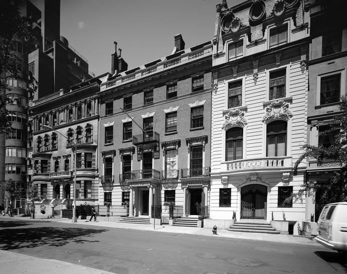 The Museum of Primitive Art at 13-15 West 54th Street, Rhodes School at 9-11 West 54th Street, and 7 West 54th Street, 1971.