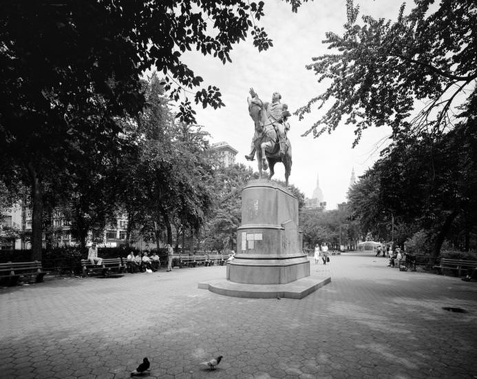 George Washington bronze equestrian statue in Union Square, 1975.