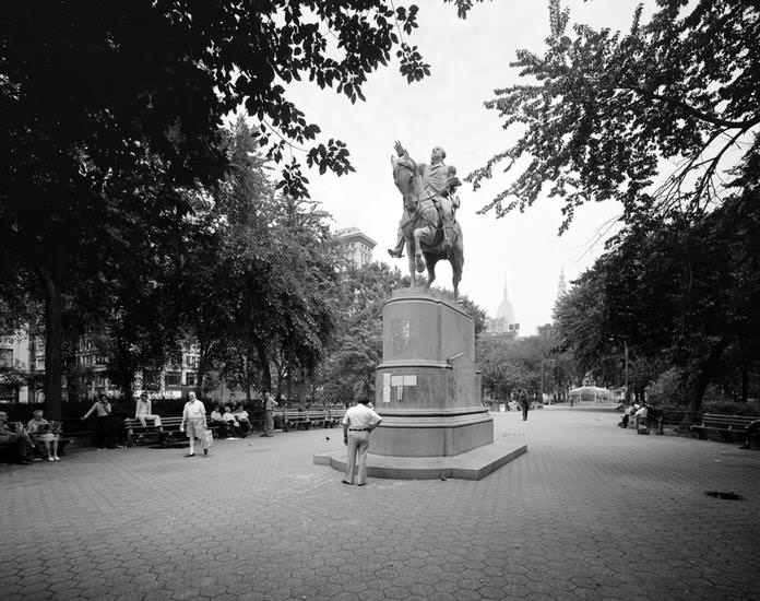 George Washington bronze equestrian statue in Union Square, 1975.