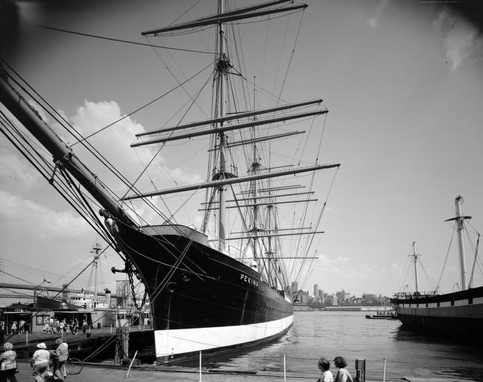 The Peking docked at the South Street Seaport, 1975.