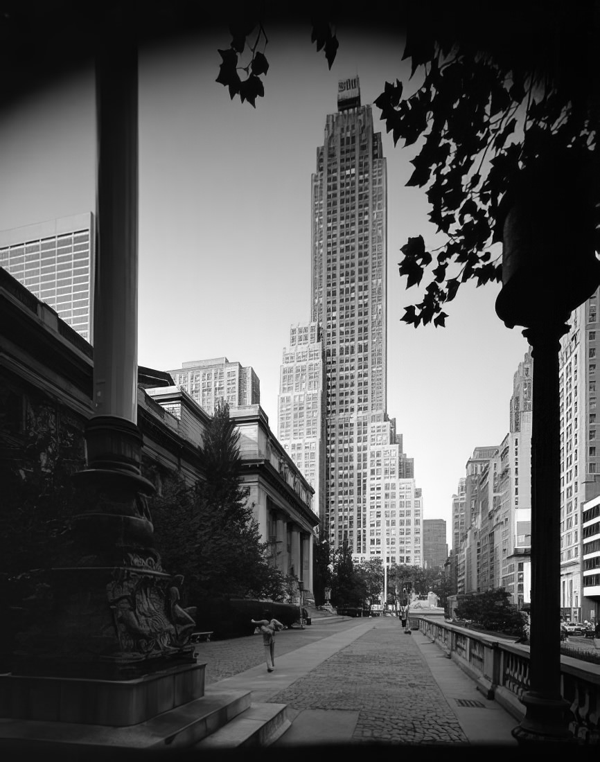 Looking north from the main branch of the New York Public Library to 500 Fifth Avenue, 1971.