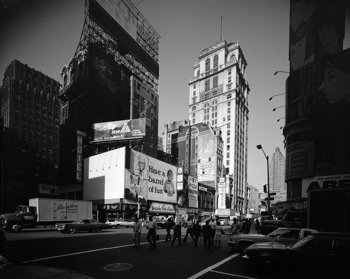 Looking west on West 42nd Street from Seventh Avenue, 1977.