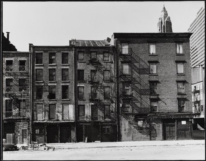 S & S Fish Co. at 38 Peck Slip and Beekman Fish Co. at 34 Peck Slip, 1973.