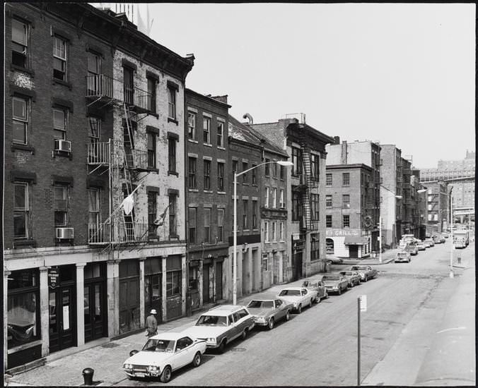 Looking north on Front Street from Fulton Street, 1973.