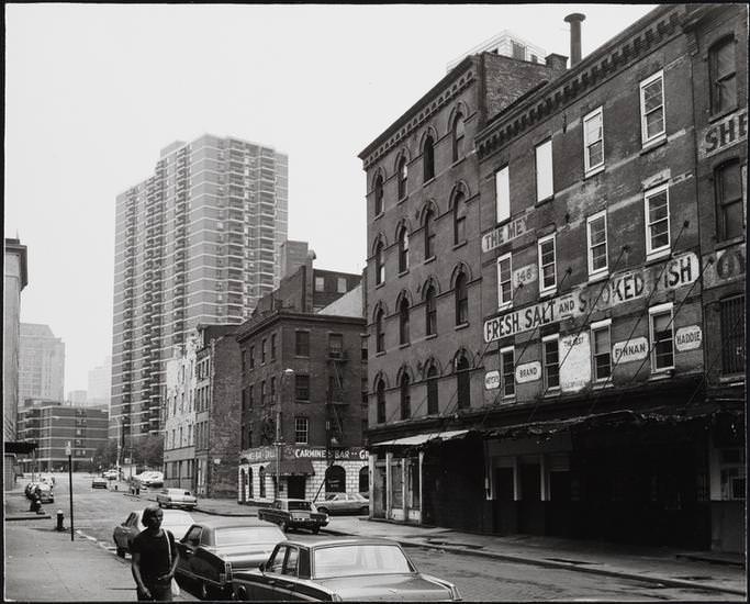 Carmine's Bar & Grill at 140 Beekman Street, 142-144 Beekman Street, and 146-148 Beekman Street, 1975.