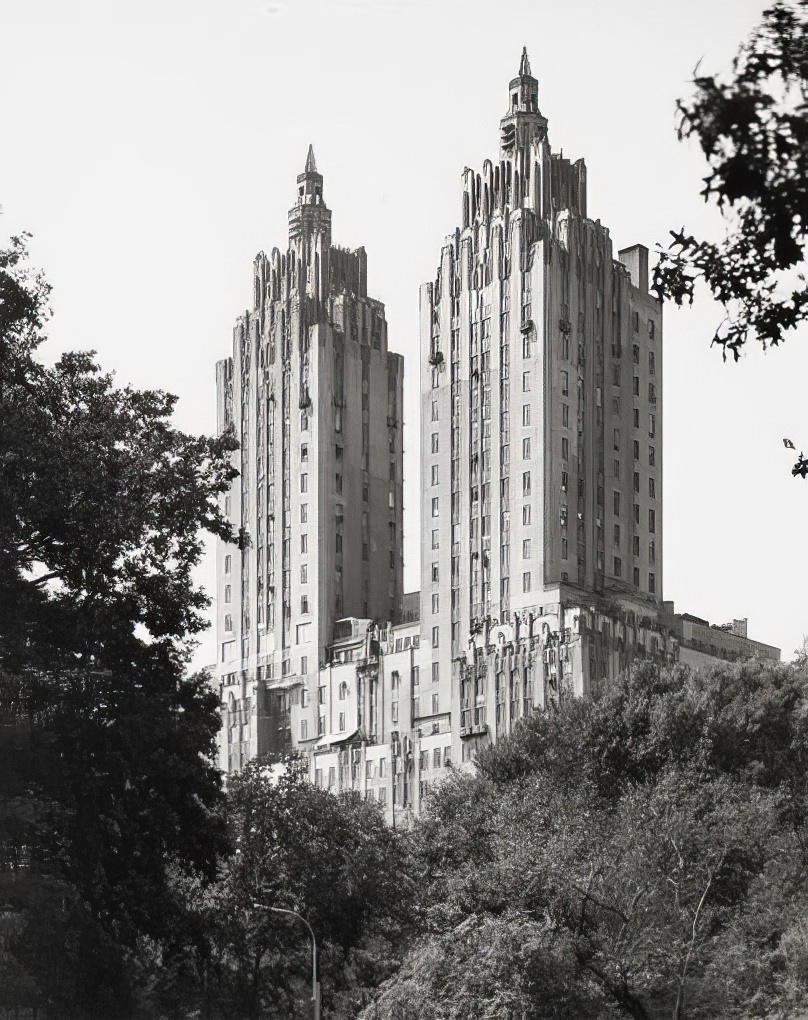 The El Dorado, 300 Central Park West, from Central Park, 1973