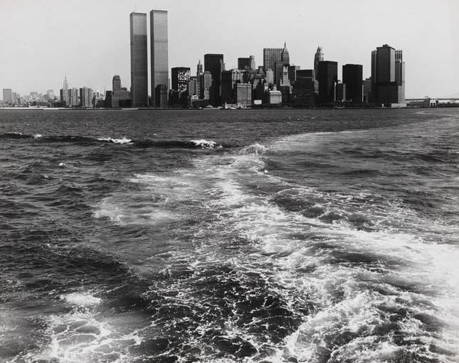 Lower Manhattan from New York Harbor, 1974