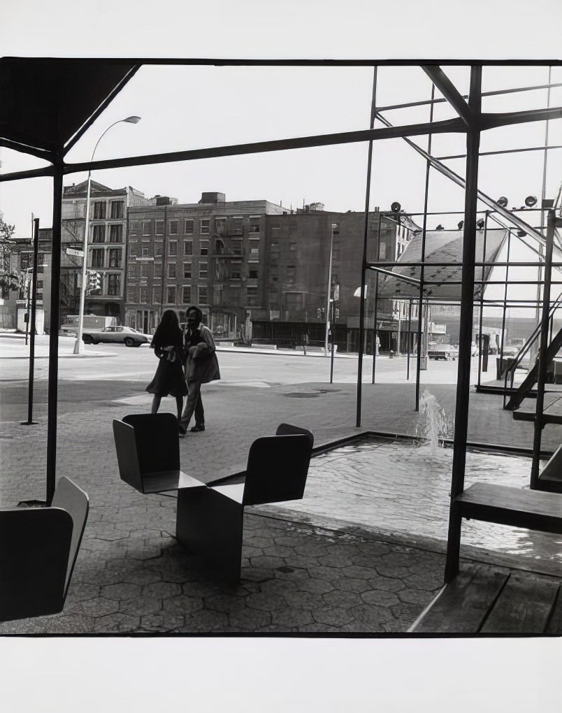 Fulton and Water Streets, toward South Street Seaport, 1975