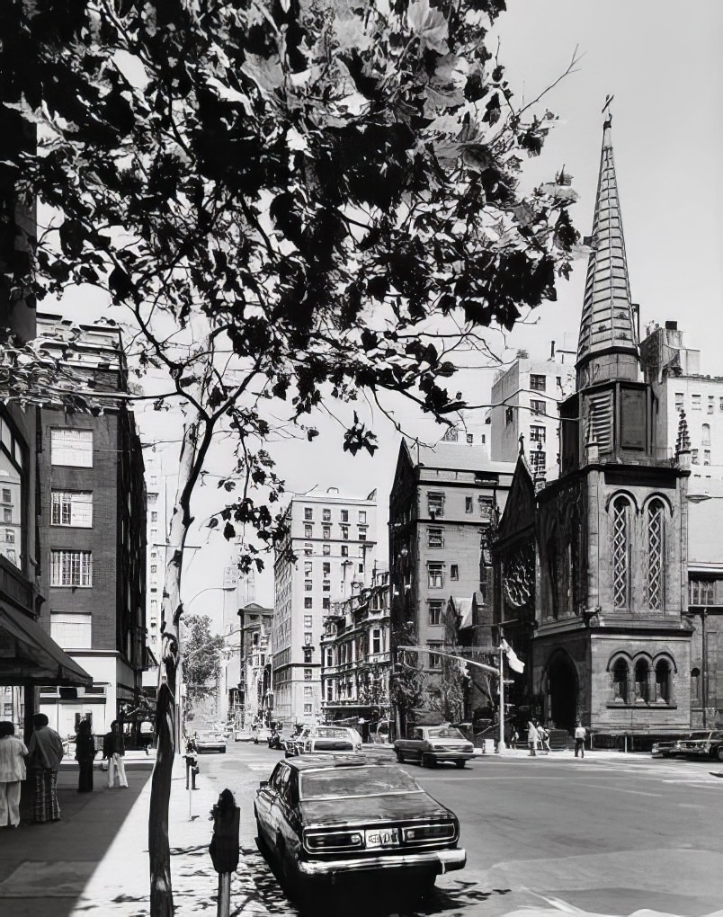 Madison Avenue toward St. James Episcopal Church, 1973