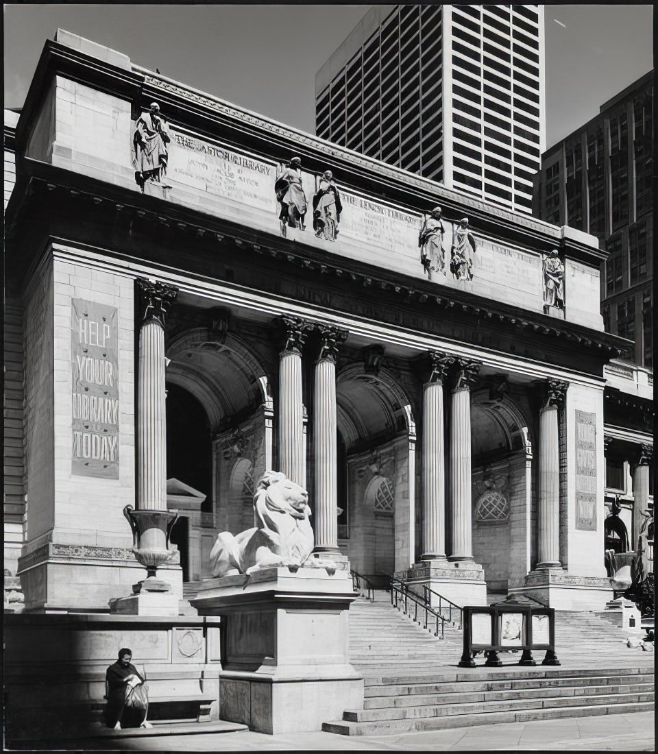 Entrance to the main branch of the New York Public Library, 1971