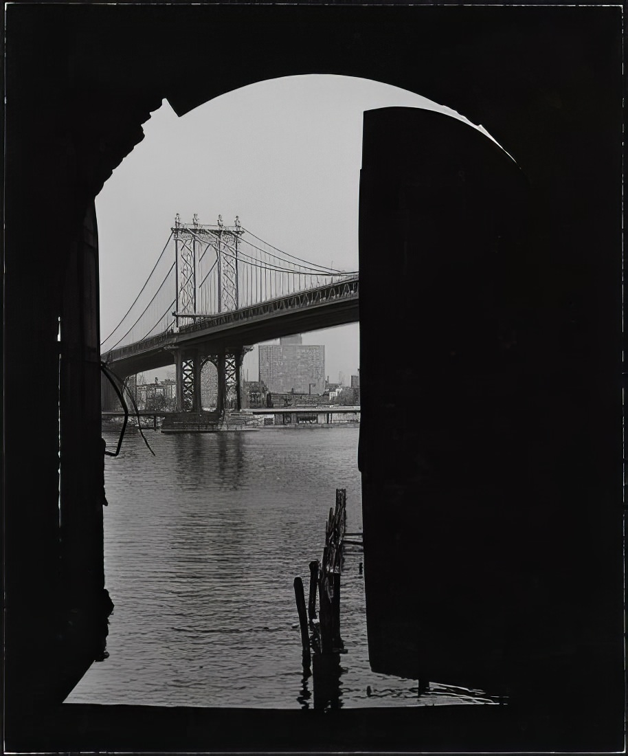 Northeast over the East River from Empire Stores to Manhattan's Lower East Side, 1974