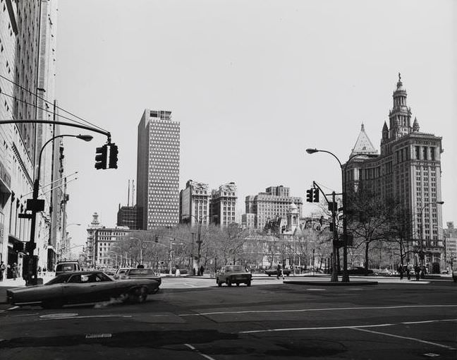 North from Broadway, Park Row, Vesey Street, and Ann Street, 1978