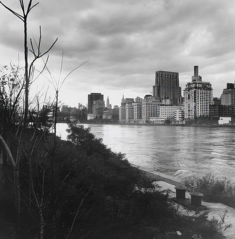 Southwest over the East River from Roosevelt Island toward Manhattan's Upper East Side, 1971