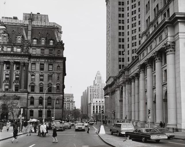 Surrogate's Court (originally the Hall of Records) and the Manhattan Municipal Building, 1975