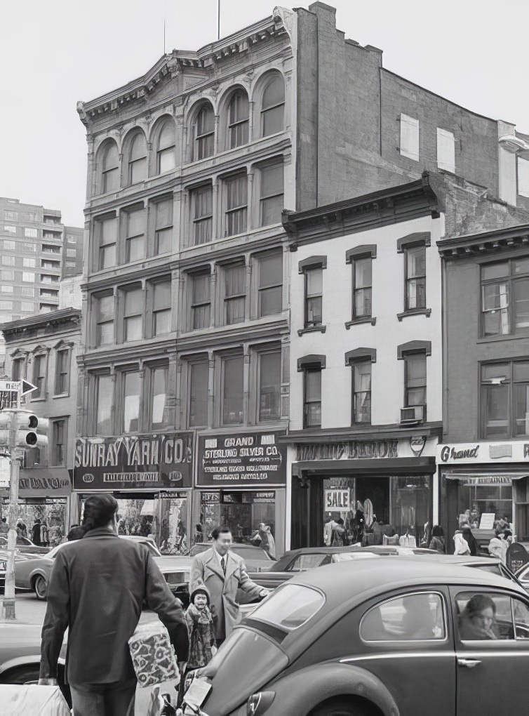 Sunray Yarn Co., Grand Sterling Silver Co., Irving Baron, and Grand Street Dairy Restaurant, 347-341 Grand Street, 1975