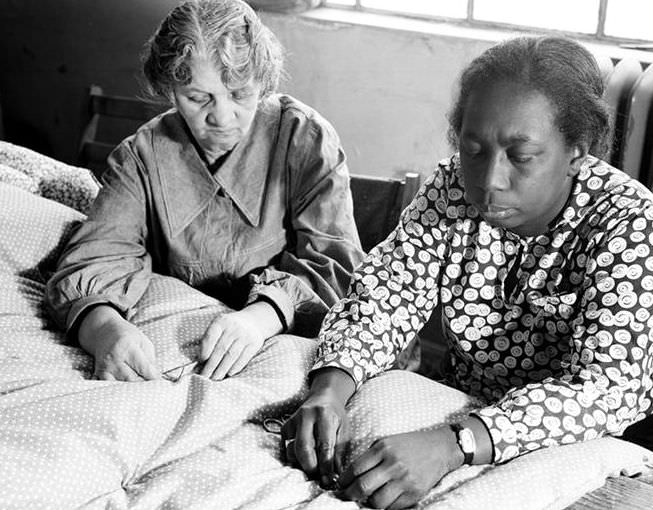 Quilting on 36th Street and 10th Avenue, 1937.