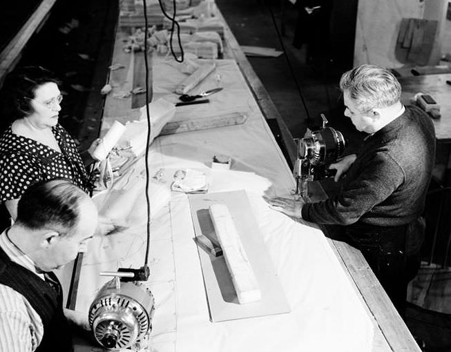 Sewing on 10th Avenue and 36th Street, 1937.