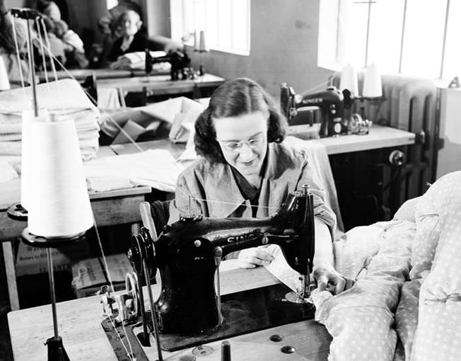 Sewing a Quilt on 10th Avenue and 36th Street, 1937.