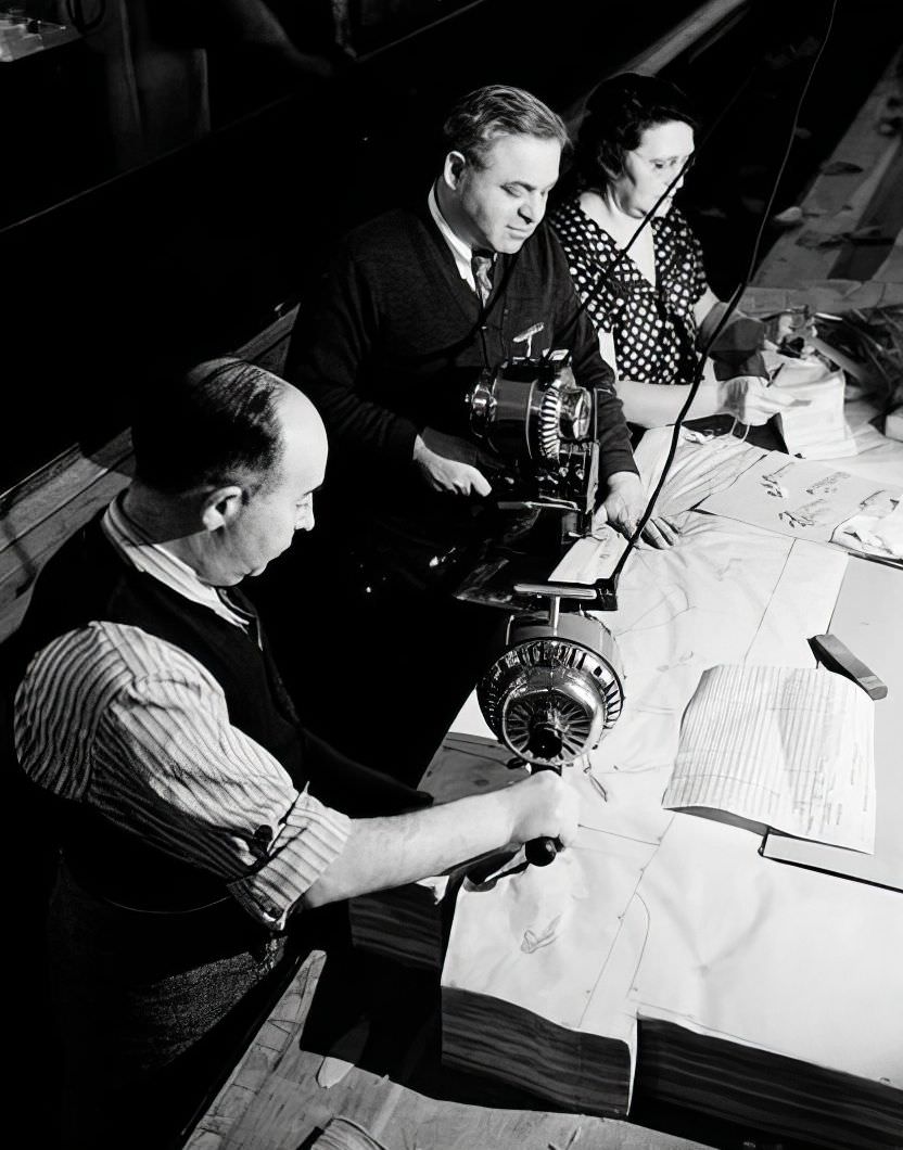 Sewing on 10th Avenue and 36th Street, 1937.