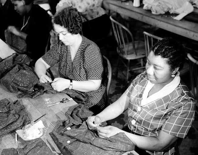 Sewing Buttons on 10th Avenue and 36th Street, 1937.