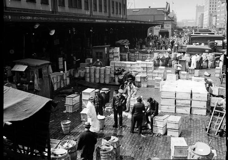 Exterior of the Fulton Fish Market, 1938.