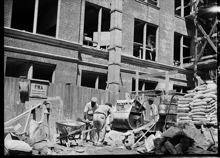 Building a school (WPA Construction), 1939.