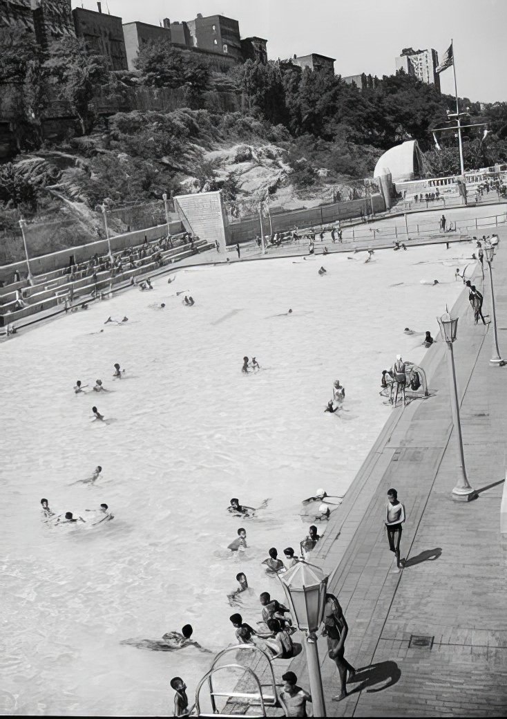 Colonial Hill Pool with Sugar Hill in the background, 1939