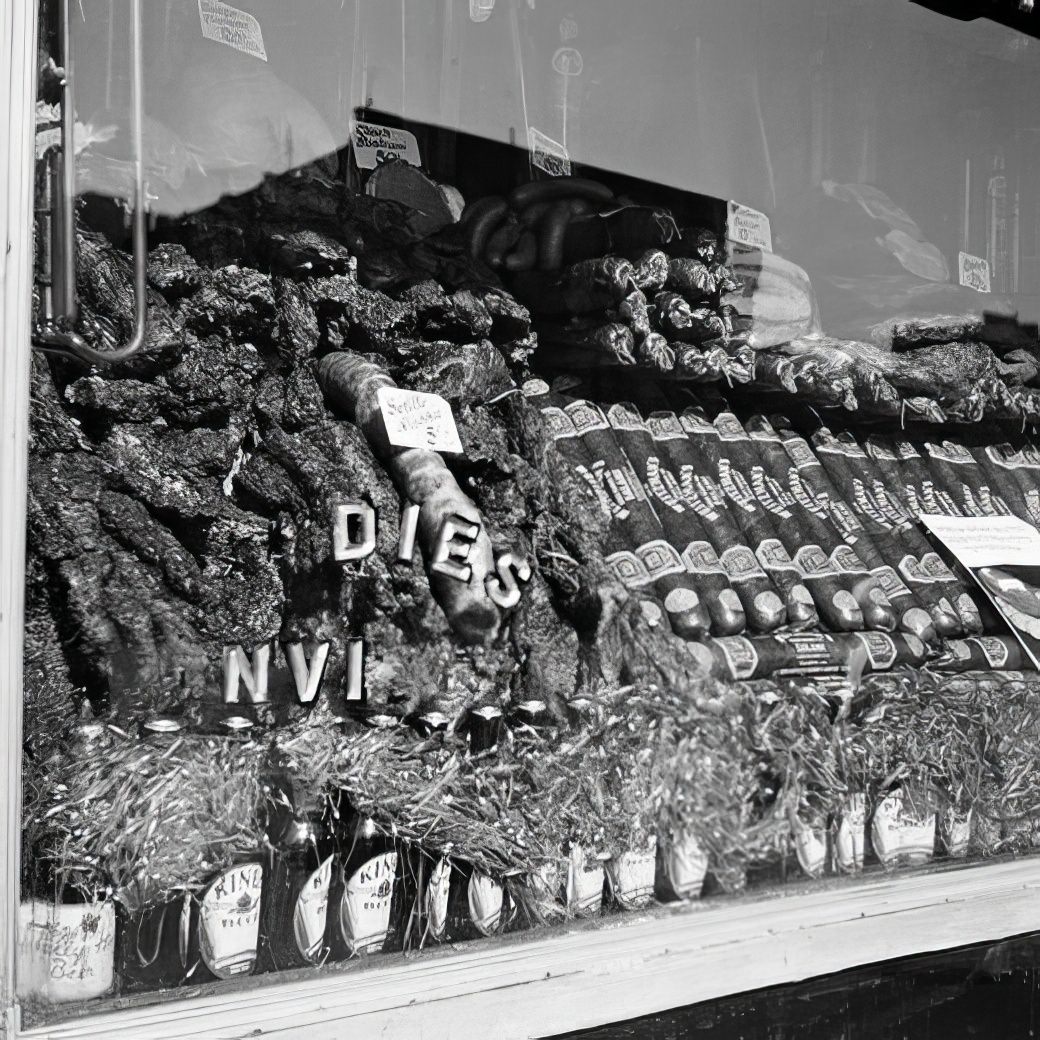 Butcher shop window, 1936