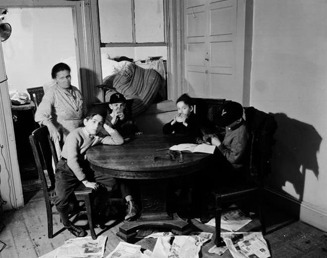 Boys around table, 1935