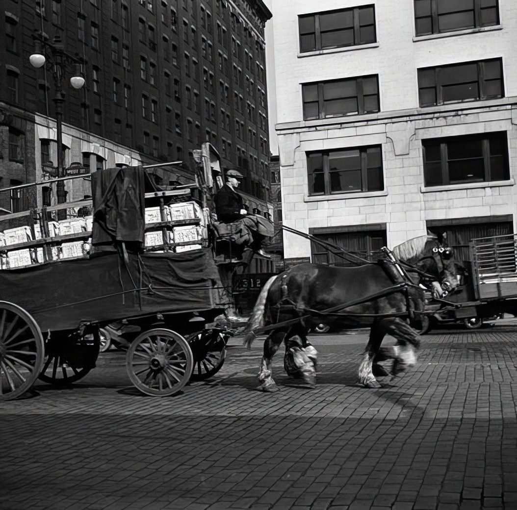 Wagon and horse, 1938.