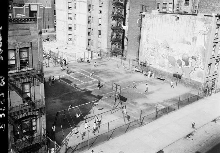 Playground in vacant lots, Harlem, 1939.