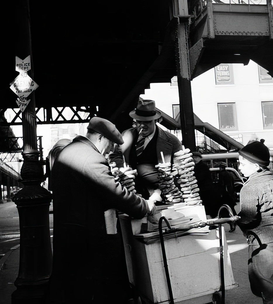 Selling pretzels, 1936.