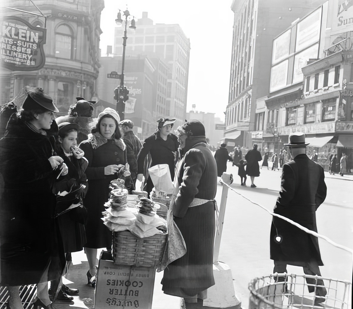 Selling pretzels, 1940.