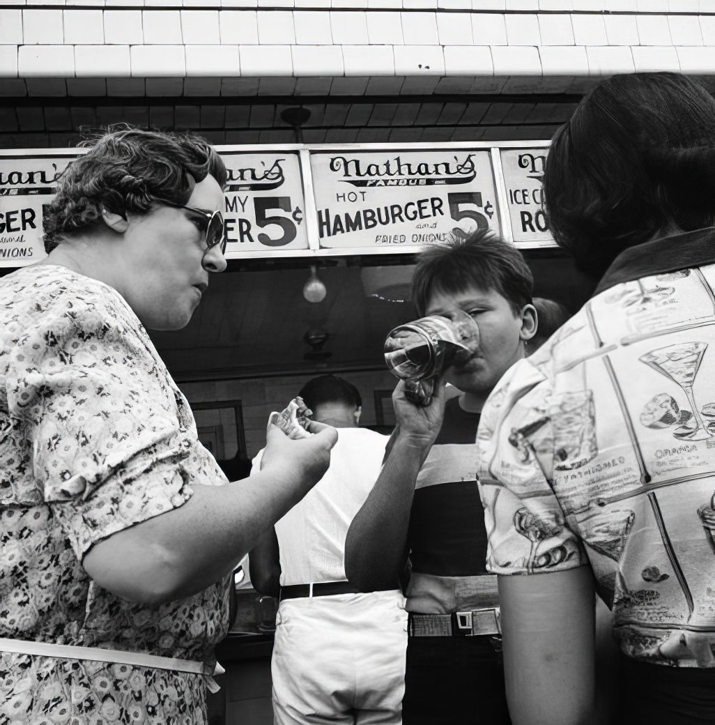 At Nathan's Hot Dog Stand, July 1939.