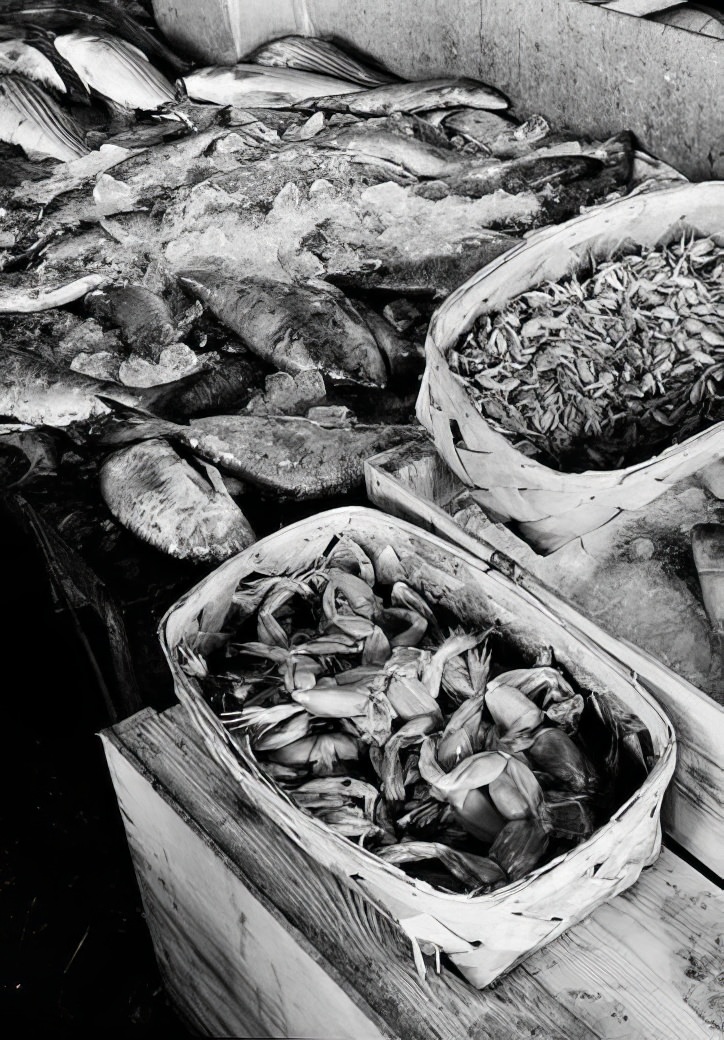 Fulton Street Fish Market: Crab, fish, and frog legs, 1938.