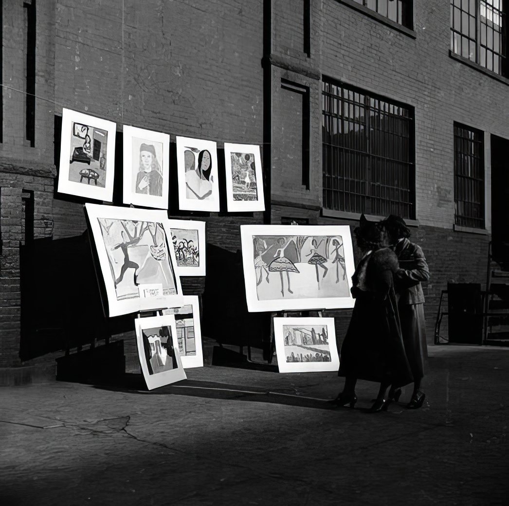 Art show on sidewalk, 1935.